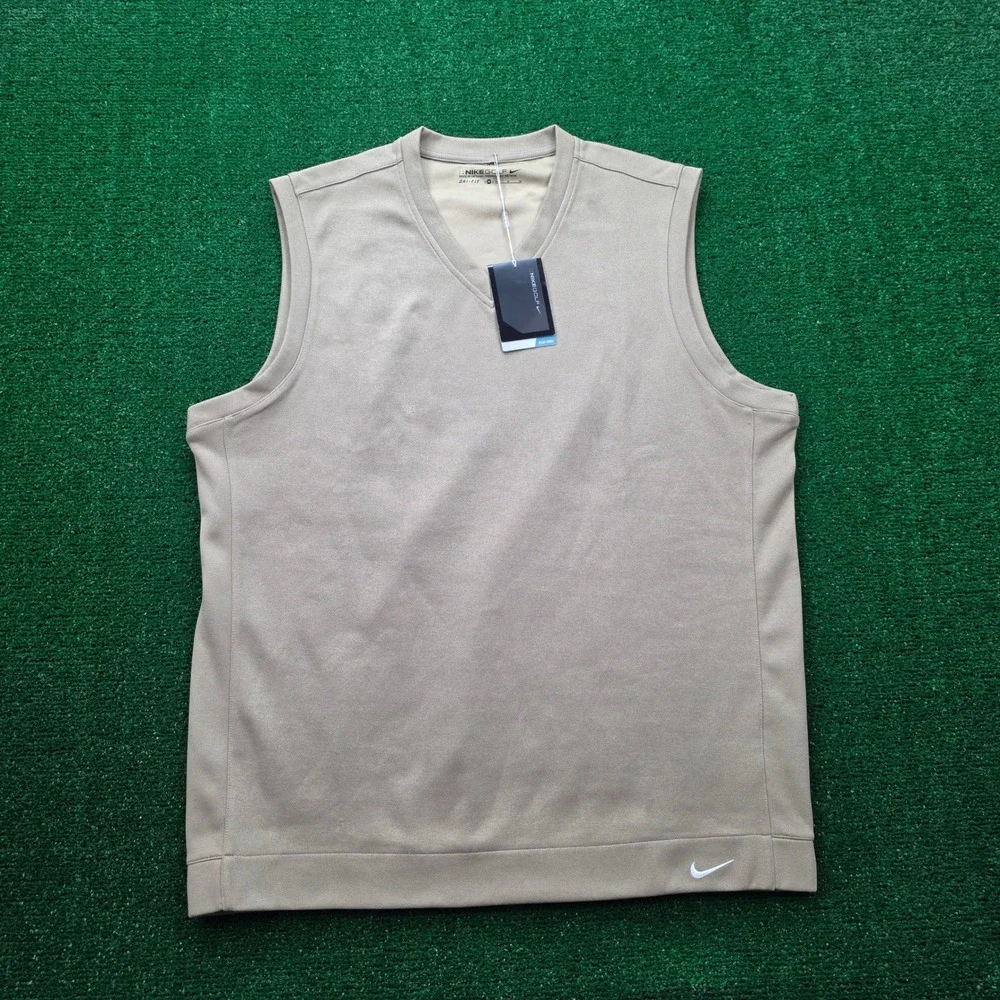 Nike Golf Dri Fit V-Neck Performance Sweater Vest Mens Medium Tan NWT 335843-235